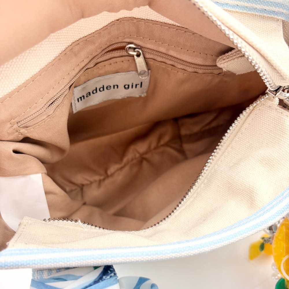 Madden Girl Nautical Canvas Mini Tote Bag Lobster Oyster Lemon Embroidery Blue - Picture 9 of 13